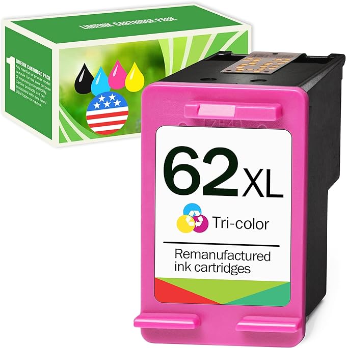 Limeink Remanufactured Ink Cartridge Replacement for HP 62xl Ink Cartridge Color for HP Ink 62 XL for HP Ink Cartridge for HP Envy 7640 Printer for HP Ink 62xl 1 Color