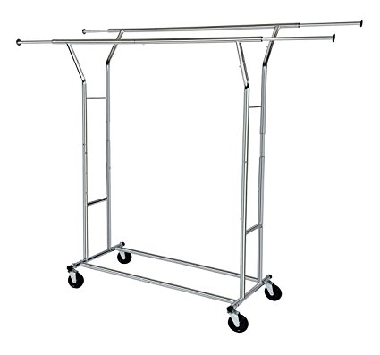 ESYLIFE Foldable Clothing Rack Collapsible Garment Rack with 4 Wheels ,Commercial Grade ,Double Rail, Chrome