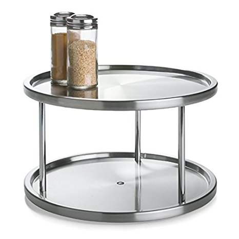 2 Tier Lazy Susan By Lovotex: Stainless Steel 360 Degree Turntable – Rotating 2-Level Tabletop Stand For Your Dining Table, Kitchen Counters And Cabinets – Turning Table Spice Rack Organizer Tray