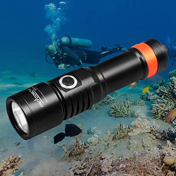 ORCATORCH D530 Dive Light, 1050 Lumens, 5 Degrees Narrow Beam Angle, Titanium Alloy Side Button Switch, 2 Lighting Modes, with USB Battery, Battery Indicator, for Underwater 150 Meters Diving