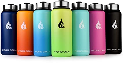 HYDRO CELL Stainless Steel Water Bottle w/Straw & Wide Mouth Lids (40oz 32oz 24oz 18oz) - Keeps Liquids Hot or Cold with Double Wall Vacuum Insulated Sweat Proof Sport Design