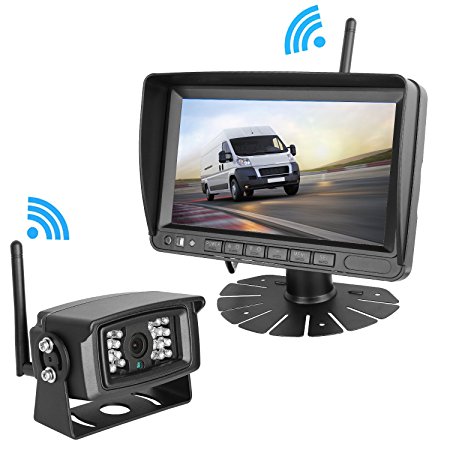 LeeKooLuu Digital Wireless Built-in Backup Camera and 7'' Monitor System Kit Working Over 300 ft Stable Signals Grid Lines Optional Waterproof Night Vision for Trailer/RV/Trucks/Motorhome/5th wheel