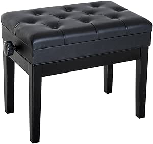 HOMCOM Banquette Tabouret siège pour Piano Hauteur réglable 55L x 33l x 48-58H cm Coffre de Rangement Interne Assise revêtement synthétique capitonné Bois Noir