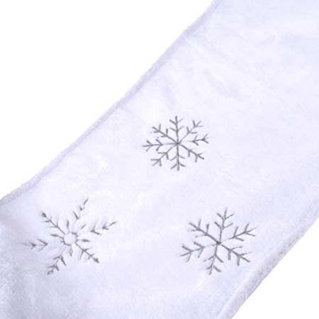 Homeford Plush Embroidered Snowflake Christmas Table Runner, White, 14-Inch x 90-Inch