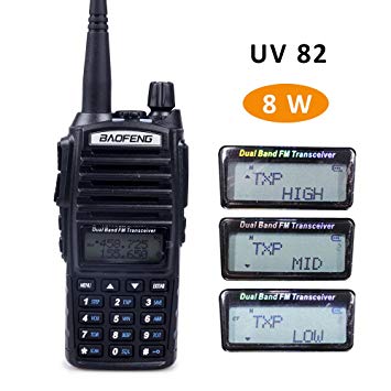 Baofeng UV-82 High Power Tri-Power 8/4/1-Watt Dual Band VHF 136-174MHz/UHF 400-520MHz Portable FRS Radio Two-Way Radio