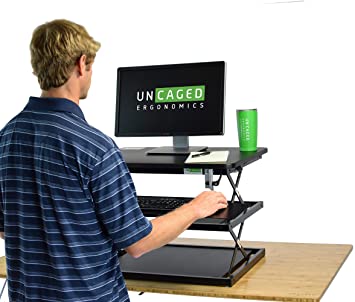 CHANGEdesk Tall Ergonomic Standing Desk Converter with Adjustable Height Keyboard Tray affordable compact sit stand up desktop computer riser conversion tabletop table topper workstation (Renewed)