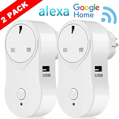 WIFI Smart Plug Alexa Accessories – FAGORY Smart Sockets Wifi with USB Output, No Hub Required Timer APP/Voice Controlled Smart Plugs Works with Amazon Alexa & Echo Dot & Google Home Assistant [2 PACK]