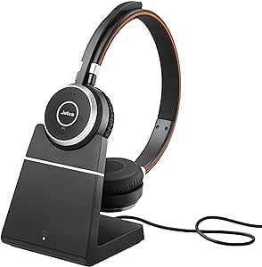 Jabra Evolve 65 SE Stereo Wireless Headset - Bluetooth Headset with Noise-Cancelling Microphone, Long-Lasting Battery, and Charging Stand - MS Teams Certified, Works with All Other Platforms - Black