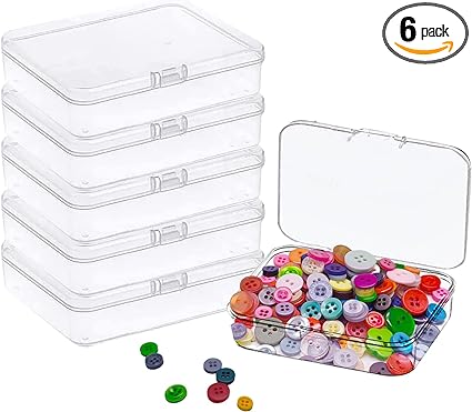 Goiio 6 Pcs Mini Plastic Storage Containers Box with Lid, 5x4x1.3 Inches Clear Rectangle Box for Collecting Small Items, Beads, Game Pieces, Business Cards, Crafts Accessories