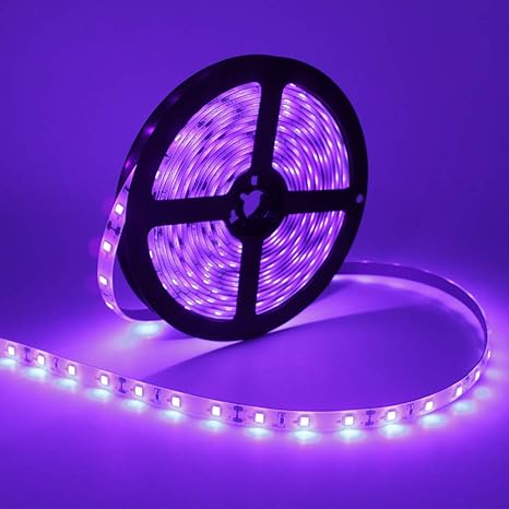 LED UV Black Light Strip Kit, Ultraviolet Waterproof IP65 16.4FT/5M 3528 300LEDs, 395nm-405nm Blacklight for DJ Bar Club Party Decor Night Fishing with 12V Power Supply