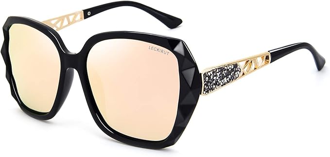 LECKIRUT Oversized Sunglasses for Women Polarized UV Protection Classic Fashion Ladies Shades Black Frame Gray Lens