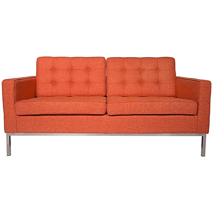 LeisureMod Modern Florence Style Loveseat Sofa (Orange Twill Wool)
