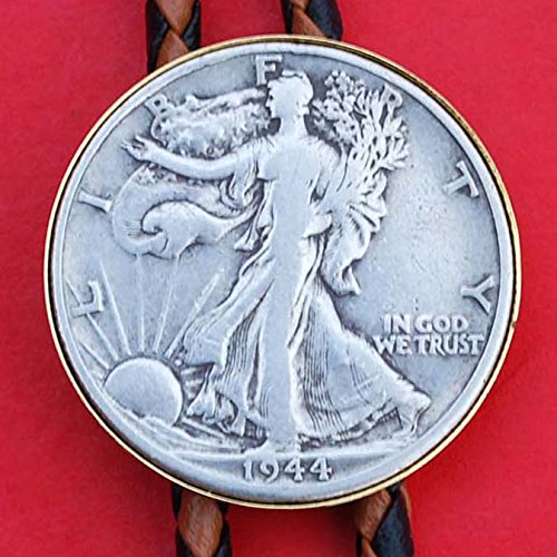 US 1944 Walking Liberty Half Dollar 90% Silver Coin Simple Slide 36" Cord Bolo Tie NEW