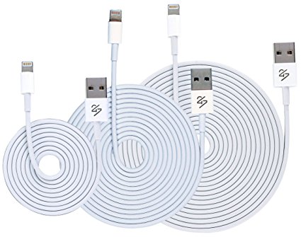 Lightning Cables Combo [(1)3ft (Three Feet)   (1)6ft (Six Feet)   (1)10ft (Ten Feet)] 8 pin USB SYNC Cable Charger Cord iPhone 6 / 6 Plus / iPod 7 / iPad Mini / Retina / iPad 4 / iPad Air