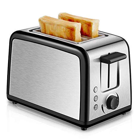 2 Slice Toaster, Compact Brushed Stainless Steel Toasters with Warmer Rack, Defrost Reheat Cancel Button with 7 Browning Settings and Removable Crumb Tray