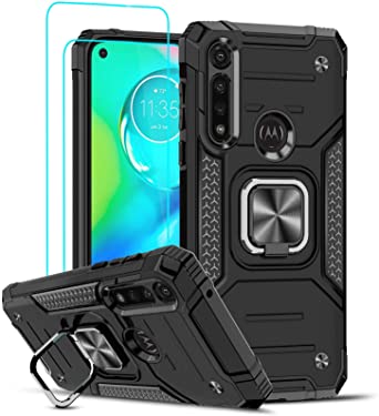 LeYi Compatible with Moto G Power 2020 Case (Not fit G Power 2021) with Tempered Glass Screen Protector(2PCS), Military-Grade Phone Case with Ring Kickstand for Moto G Power 2020, Black