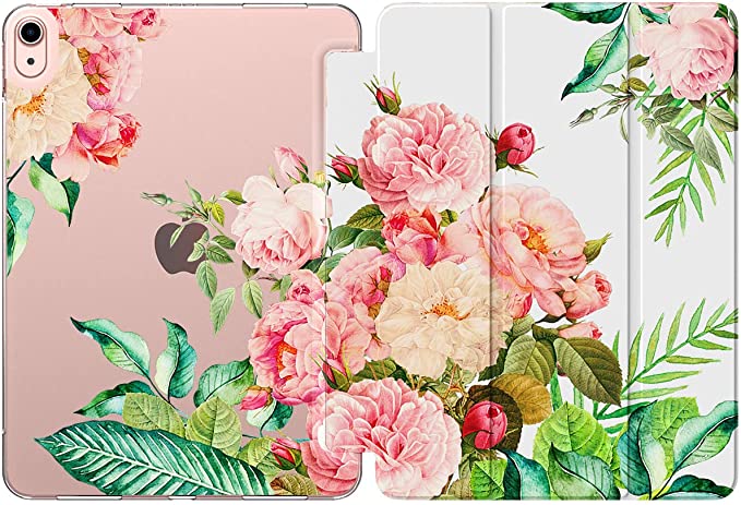 MoKo Case Fit iPad Air 5th/4th Generation 10.9 Inch Case 2022/2020, Slim Trifold Stand Cover with Soft Frosted Back, Auto Wake/Sleep, Support Touch ID and iPad 2nd Pencil Charging, Blooming Bouquet