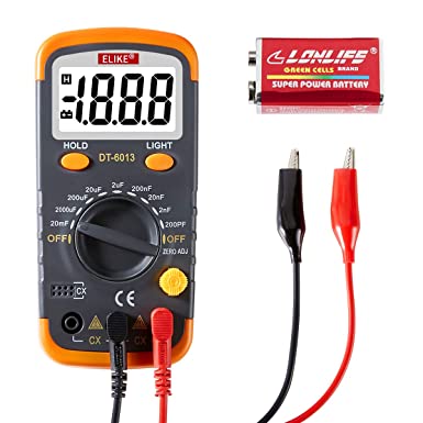 ELIKE Capacitance Meter/Capacitor Tester 0.1pF to 20mF with Data Hold and Back Light Function,DT6013