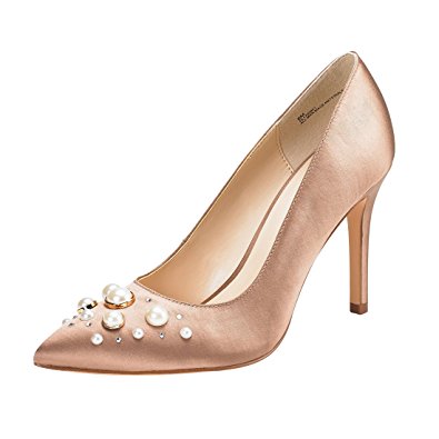 JENN ARDOR Stiletto High Heel Shoes For Women: Pointed, Closed Toe Classic Slip On Pearl Dress Pumps