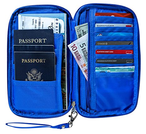 Travel Document Organizer, Passport Holder, Clutch Wallet with RFID Blocking