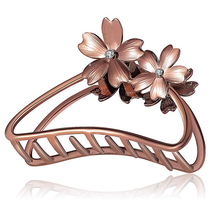 ACCGLORY Rose Gold Flower Metal Hair Clips Hairgrip Strong Non-Slip Hair Barrette For Women Thick Hair (Flower-Red Bronze)