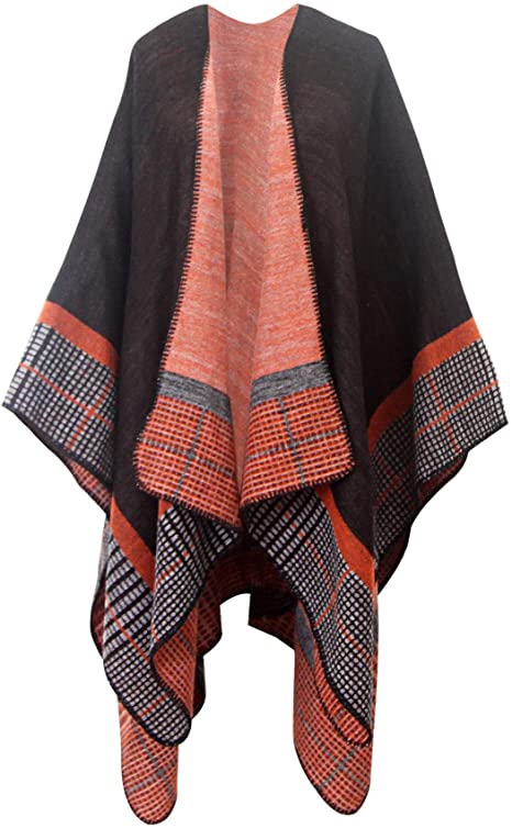 MissShorthair Women's Printed Shawl Wrap Fashionable Open Front Poncho Cape, Gift for Women