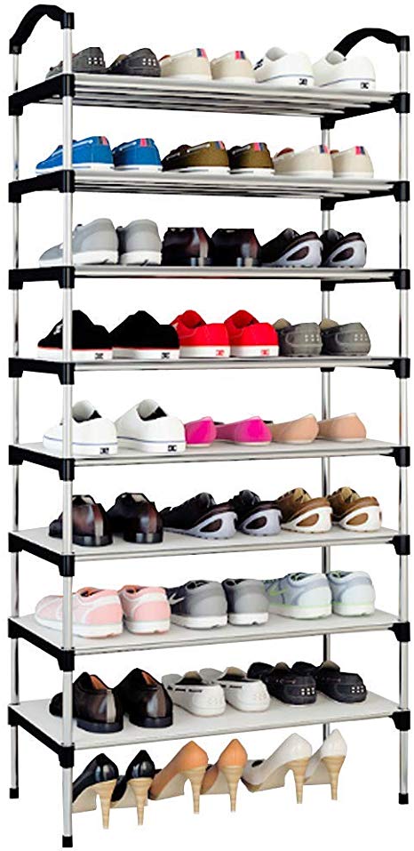 Rerii Shoe Rack, 8 Tiers Shoe Tower Organizer Cabinet Shelf, Each Tier with 4 Iron Pipes and Non-Woven Fabric, Men Women Kids Shoes Boots Racks 23.6 x 11 x 53.5 Inches