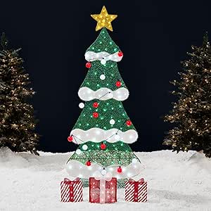 Best Choice Products 6ft Lighted 2D Christmas Tree Outdoor Décor, Large Holiday Yard Decoration w/ 170 Twinkling LED Lights, Storage Bag - Red