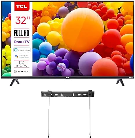 TCL 32-Inch Class 3 Series 1080p FHD LED Smart Roku TV   Wall Mount Dual-Band Wi-Fi Compatible with AlR Play Alexa and Google Assistant (Renewed)