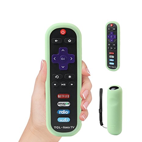TCL Remote case SIKAI Patent Silicone Cover For TCL Roku Remote TCL smart TV Remote TCL Roku TV Remote Holder Roku 1 (3600R_ Shockproof Skin-Friendly With Hand Strap (Luminous Green)