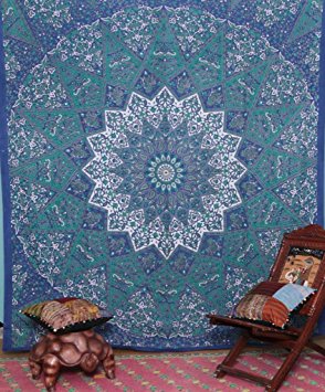 Kayso Kaleidoscopic Star Tapestry Intricate Floral Design Indian Bedspread Labhanshi