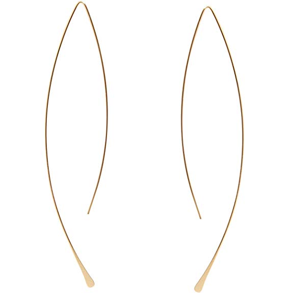 Humble Chic Upside Down Hoops - Hypoallergenic Lightweight Open Wire Needle Drop Dangle Threader Earrings - Plated in 925 Sterling Silver or 18k Gold