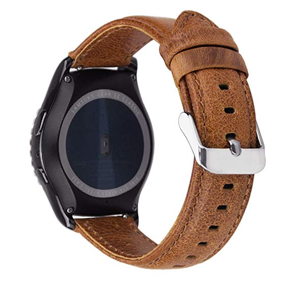 Genuine Leather Strap for Huawei Watch 2 Sport/Gear S2 Classic SM R732 R735 / Gear Sport/Galaxy Watch 42mm / vivoactive 3 / Ticwatch e 20mm Quick Release Watch Strap Replacement Band (Brown)