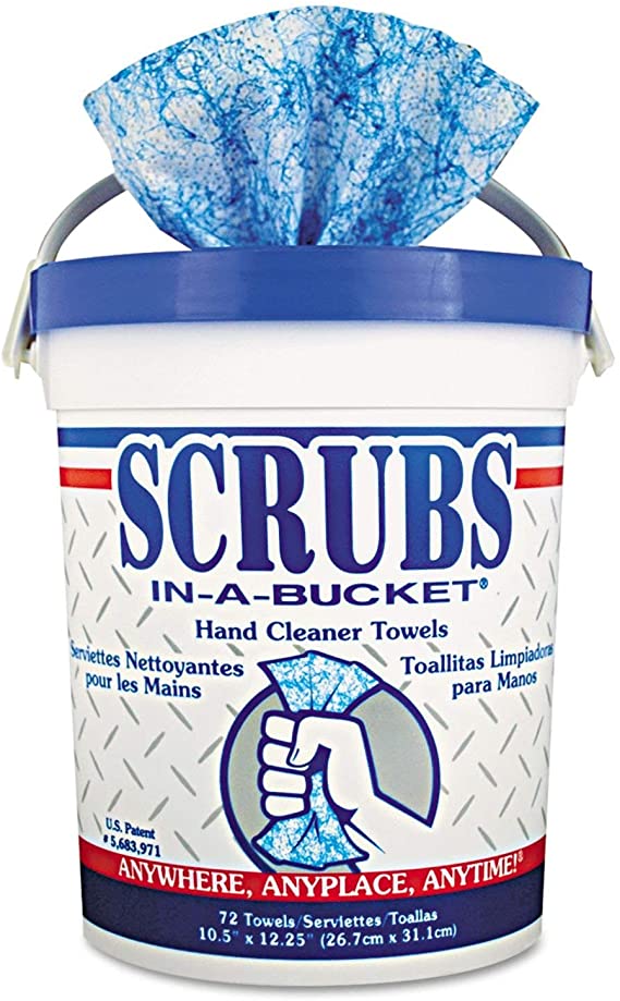 Scrubs - Hand Cleaner Towels, 10 1/2 x 12 1/4, Blue/White, 72/Bucket - 6 Buckets/Carton