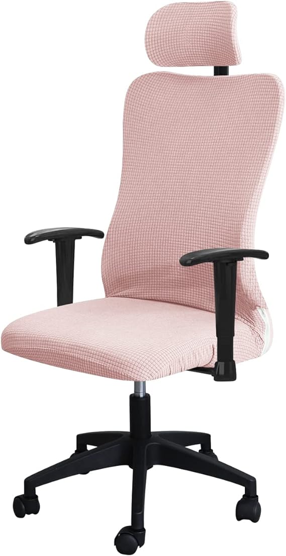 FORCHEER Ergonomic Office Chair Cover Set with Headrest Cover Water Repellent Managerial Chair Cover for Office Executive Chair，Pink