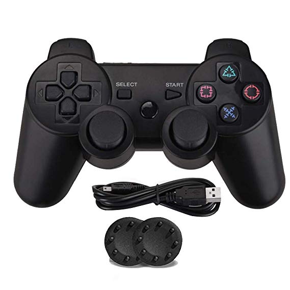 PS3 Controller, Wireless PS3 Controller Double Shock Gamepad for Playstation 3, Sixaxis Controller with Charging Cable and Thump Grips