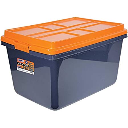 Hefty HI-RISE PRO Heavy Duty Storage Bins, 72 Qt. Latch Storage Box, Orange/Gray