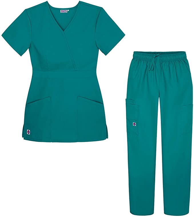 Sivvan Women's Scrub Set - Multi Pocket Cargo Pants & Stylish Mock Wrap Top (Available in 15 Colors)