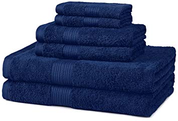 AmazonBasics Fade-Resistant Cotton 6-Piece Towel Set, Navy Blue