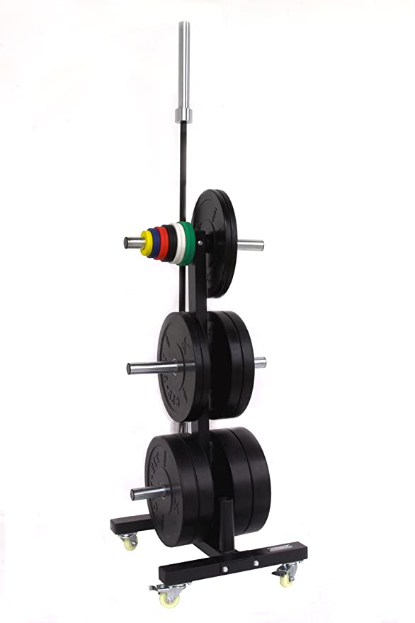 CFF Olympic 2 Bar & Bumper Plate Tree for Weights - Mobile Weight Storage Rack w/Wheels. Perfect for Any Commercial Gym, Fitness Training Center, or Home Gym