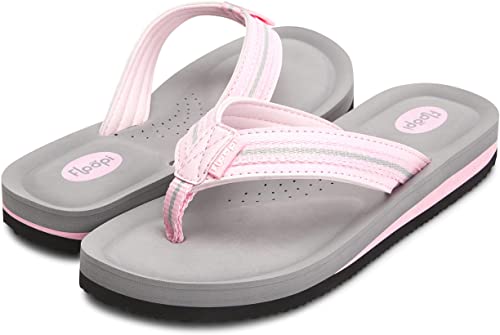 Floopi Summer Flip Flop Thong Sandals for Women-Comfort Heel Cushion, Molded EVA Insole for Support-Soft Jersey Lining, Non Slip Soles, PU Strap with Canvas Trim
