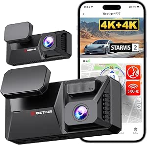 REDTIGER F77 4K 4K HDR Dash Cam Front and Rear, Dual STARVIS 2 IMX678 Sensor, 5.8GHz WiFi Car Camera with 128GB eMMC Storage, Voice Control, 4'' Touch Screen, 24H Parking Mode