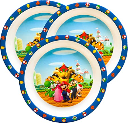 Franco Kids Dinnerware Cartoon Designed Set of 3 Kitchen Plates, 8 Inches, Super Mario