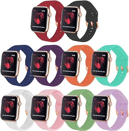 10PCS Bands Compatible with Apple Watch Band 41mm 45mm 40mm 44mm 38mm 42mm Women Gift, Soft Silicone Replacement Wristband for iWatch Series 8/7/6/5/4/3/2/1/SE