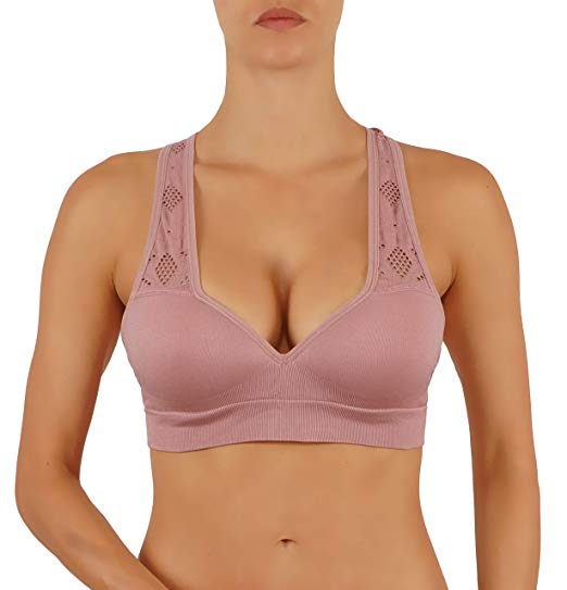 ROUGHRIVER Women's Yoga Crop Top Sports Bra with NOT Removable Adding Volume Pads Breathable Race Back