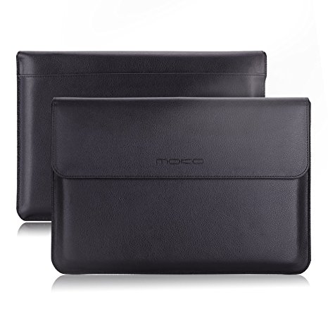 MoKo New MacBook 12-Inch Laptop Sleeve Bag, PU Leather Notebook Wallet Case for New MacBook with Retina Display 12-Inch 2015 & Surface 3 2015 Version, with Card Slot, Pocket and Soft Felt Interior, BLACK