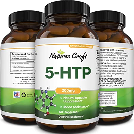 5HTP 200mg Mood Support Supplements - Natural Appetite Suppressant Sleeping Aid for Stress Relief and PMS Support - Brain Booster Mood Stabilizer 5 HTP Mood Boost Supplement to Increase Serotonin