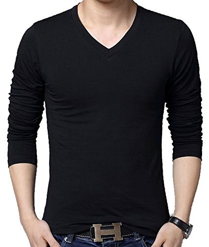 QZUnique Men's Plus Fashion V-Neck Long Sleeve T-shirt