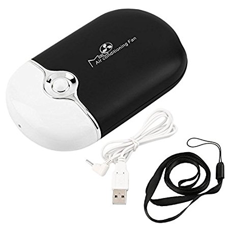 Rechargeable Portable Mini Handheld Air Conditioning Cooling Fan USB Cooler BE, Can be placed on the desk, hang on your neck or held in your hand. (Black)