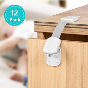 Child Safety Cabinet Locks, No Tools or Drilling Required | Adjustable Strap Latches to Cabinets,Drawers,Cupboard,Oven,Fridge,Closet Seat,Door,Window by Adoric (12 Pack)